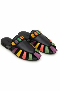 FARM RIO Black Rainbow Beaded Mule