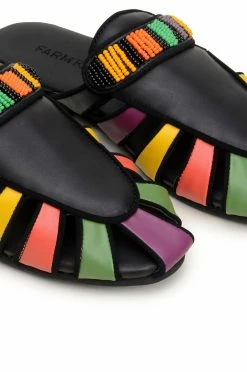 FARM RIO Black Rainbow Beaded Mule
