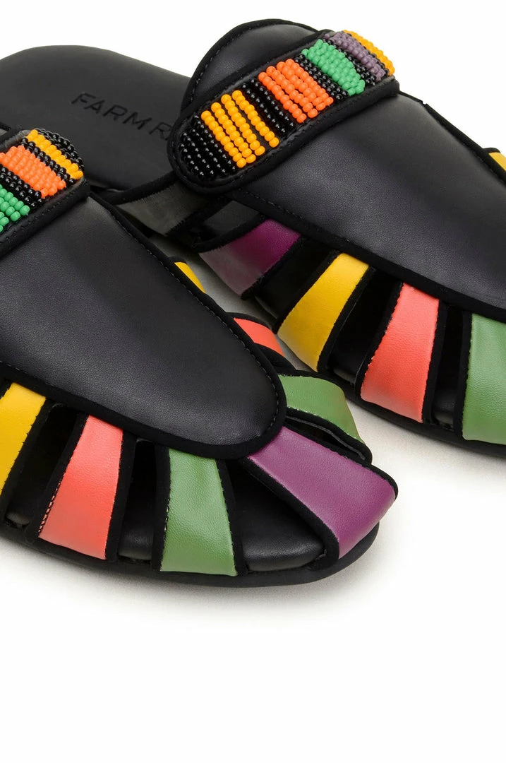 FARM RIO Black Rainbow Beaded Mule