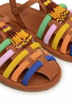 FARM RIO CARAMEL BEADED RAINBOW TUBE STRAP SANDAL