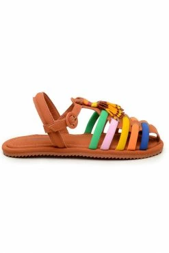 FARM RIO CARAMEL BEADED RAINBOW TUBE STRAP SANDAL