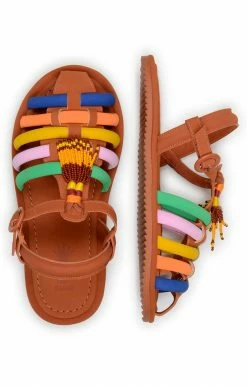 FARM RIO CARAMEL BEADED RAINBOW TUBE STRAP SANDAL