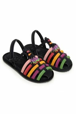 FARM RIO BLACK BEADED RAINBOW TUBE STRAP SANDAL