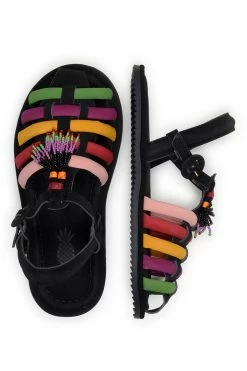FARM RIO BLACK BEADED RAINBOW TUBE STRAP SANDAL