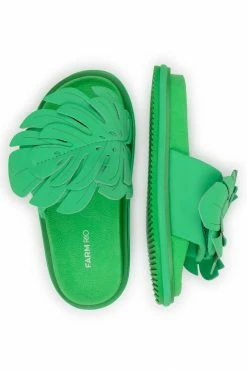 FARM RIO New In GREEN MONSTERA ANATOMIC SLIDE SANDAL