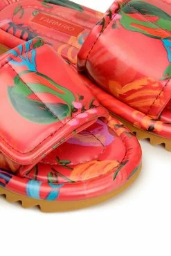 FARM RIO PINK FRUITS PUFFY SLIDE SANDAL