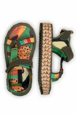 FARM RIO New In GREEN TOUCANS FLATFORM RAFFIA VELCRO SANDAL