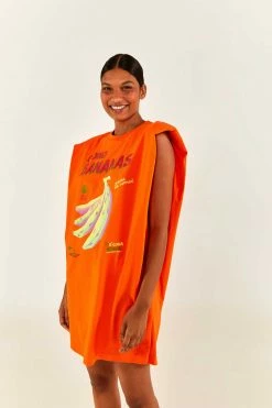 FARM RIO Orange Going Bananas T-Shirt Dress