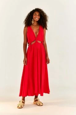 FARM RIO New In REDCUTOUT MIDI DRESS