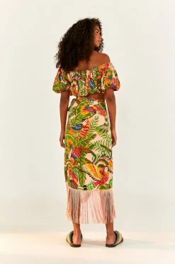 FARM RIO New In Macaw Leaves Off Shoulder Crop Top