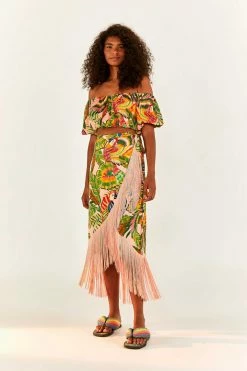 FARM RIO New In Macaw Leaves Off Shoulder Crop Top