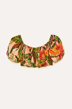 FARM RIO New In Macaw Leaves Off Shoulder Crop Top