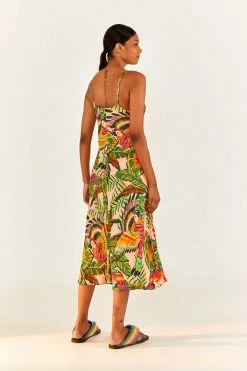 FARM RIO Macaw Leaves Cut-Out Midi Dress New In