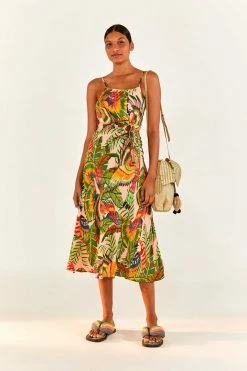 FARM RIO Macaw Leaves Cut-Out Midi Dress New In