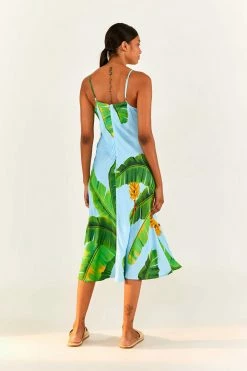 FARM RIO Blue Fresh Bananas Midi Dress New In