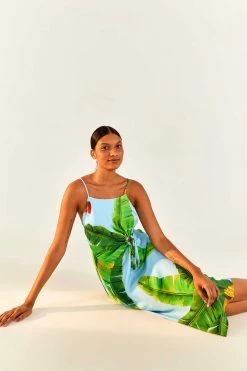 FARM RIO Blue Fresh Bananas Midi Dress New In