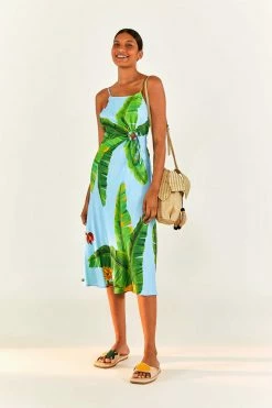 FARM RIO Blue Fresh Bananas Midi Dress New In