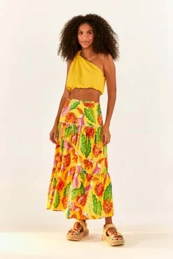 FARM RIO Yellow One Shoulder Knot Top