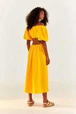 FARM RIO Yellow Knot Midi Dress New In
