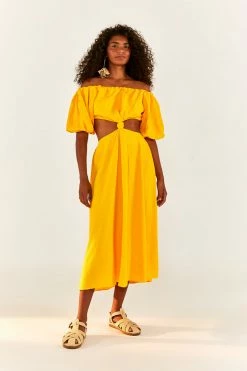 FARM RIO Yellow Knot Midi Dress New In
